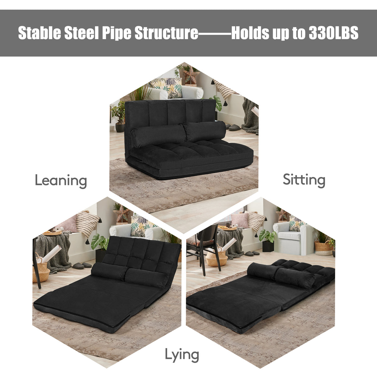 6-Position Foldable Floor Sofa Bed with Detachable Cloth Cover