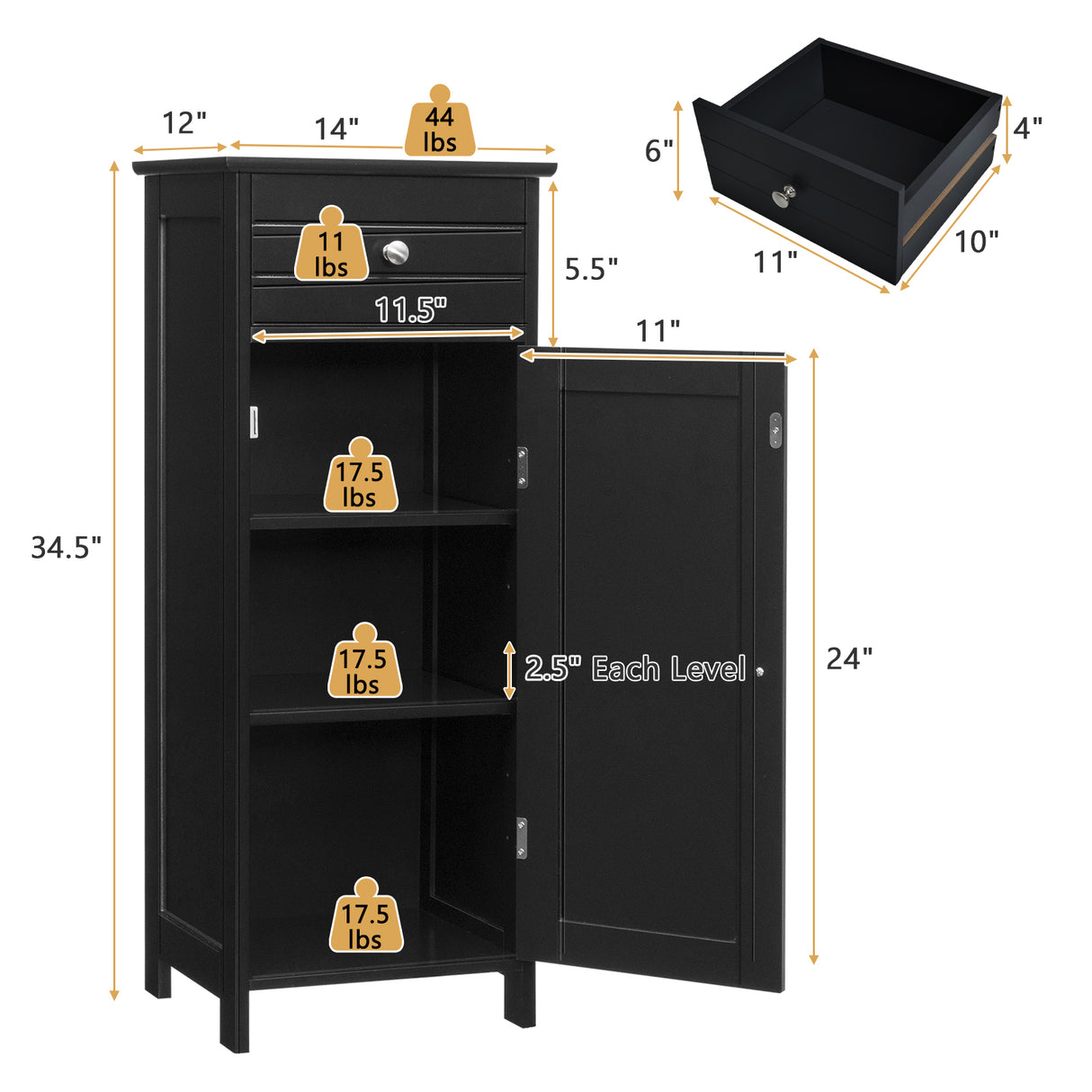 Wooden Storage Free-Standing Floor Cabinet with Drawer and Shelf