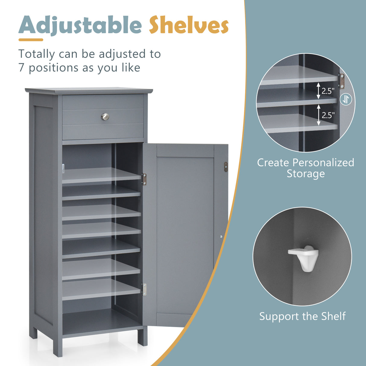 Wooden Storage Free-Standing Floor Cabinet with Drawer and Shelf