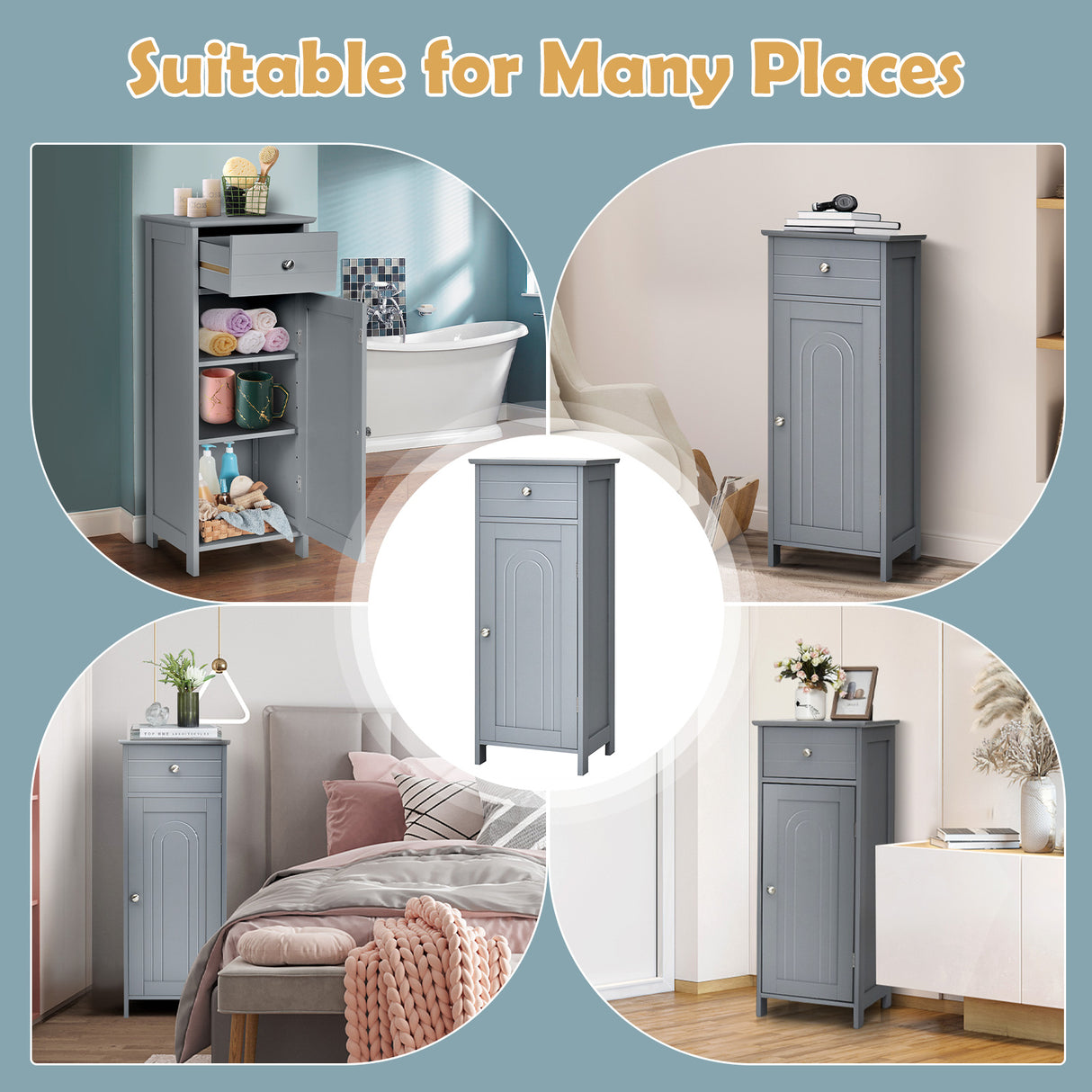 Wooden Storage Free-Standing Floor Cabinet with Drawer and Shelf