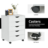 5 Drawer Dresser Storage Cupboard Chest with Wheels for Home Office