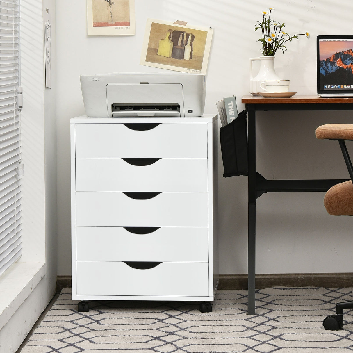 5 Drawer Dresser Storage Cupboard Chest with Wheels for Home Office
