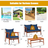 4 Pieces Acacia Wood Patio Rattan Furniture Set with Zippered Cushions