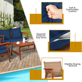 4 Pieces Acacia Wood Patio Rattan Furniture Set with Zippered Cushions