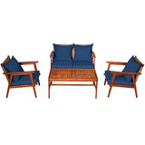 4 Pieces Acacia Wood Patio Rattan Furniture Set with Zippered Cushions