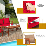 4 Pieces Acacia Wood Patio Rattan Furniture Set with Zippered Cushions