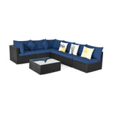 7-Piece Outdoor Sectional Wicker Patio Sofa Set with Tempered Glass Top