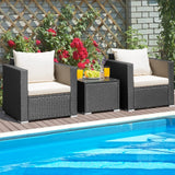 3 Pieces Patio Wicker Conversation SetÂ with Cushion