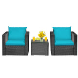 3 Pieces Patio Wicker Conversation SetÂ with Cushion