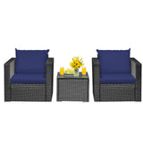 3 Pieces Patio Wicker Conversation SetÂ with Cushion
