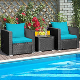 3 Pieces Patio Wicker Conversation SetÂ with Cushion