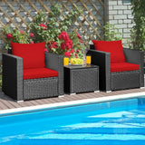 3 Pieces Patio Wicker Conversation SetÂ with Cushion