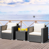 3 Pieces Patio Wicker Conversation SetÂ with Cushion