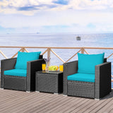 3 Pieces Patio Wicker Conversation SetÂ with Cushion