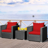 3 Pieces Patio Wicker Conversation SetÂ with Cushion
