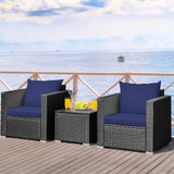 3 Pieces Patio Wicker Conversation SetÂ with Cushion