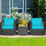 3 Pieces Patio Wicker Conversation SetÂ with Cushion