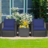 3 Pieces Patio Wicker Conversation SetÂ with Cushion