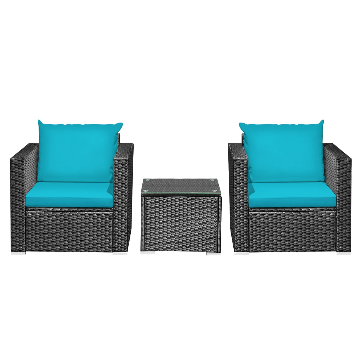 3 Pieces Patio Wicker Conversation SetÂ with Cushion