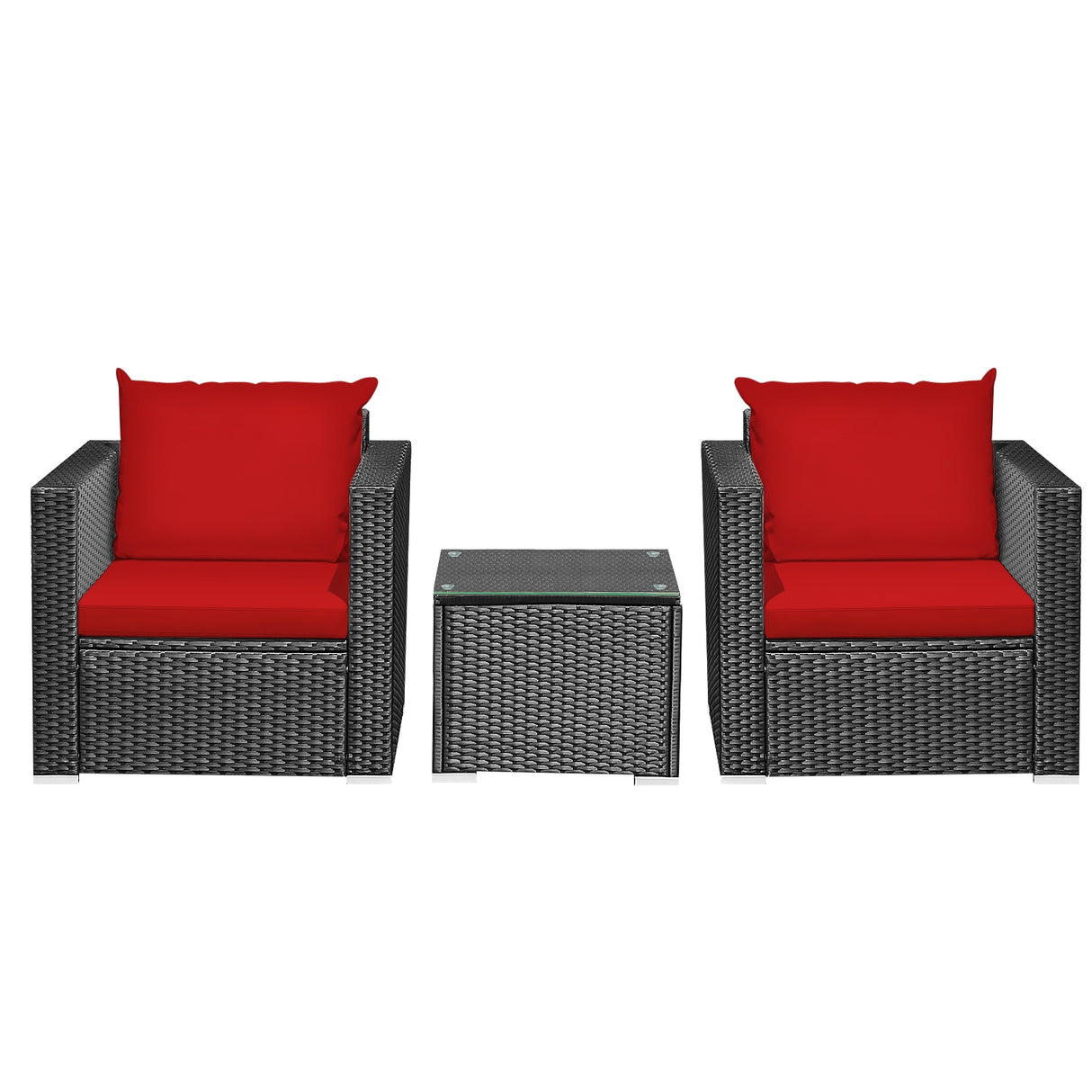 3 Pieces Patio Wicker Conversation SetÂ with Cushion