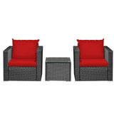 3 Pieces Patio Wicker Conversation SetÂ with Cushion