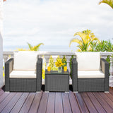 3 Pieces Patio Wicker Conversation SetÂ with Cushion
