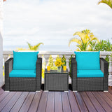 3 Pieces Patio Wicker Conversation SetÂ with Cushion