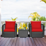 3 Pieces Patio Wicker Conversation SetÂ with Cushion