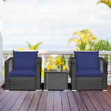 3 Pieces Patio Wicker Conversation SetÂ with Cushion