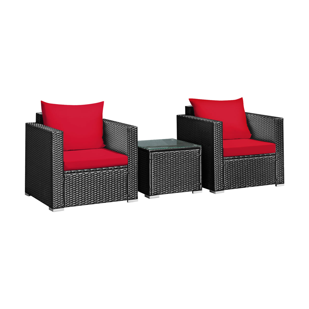 3 Pieces Patio Wicker Conversation SetÂ with Cushion