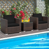 3 Pcs Patio Conversation Rattan Furniture Set with Cushion
