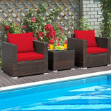 3 Pcs Patio Conversation Rattan Furniture Set with Cushion