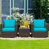3 Pcs Patio Conversation Rattan Furniture Set with Cushion