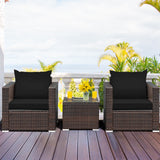 3 Pcs Patio Conversation Rattan Furniture Set with Cushion