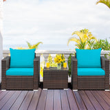 3 Pcs Patio Conversation Rattan Furniture Set with Cushion