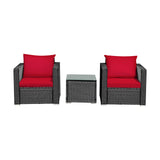 3 Pcs Patio Conversation Rattan Furniture Set with Cushion