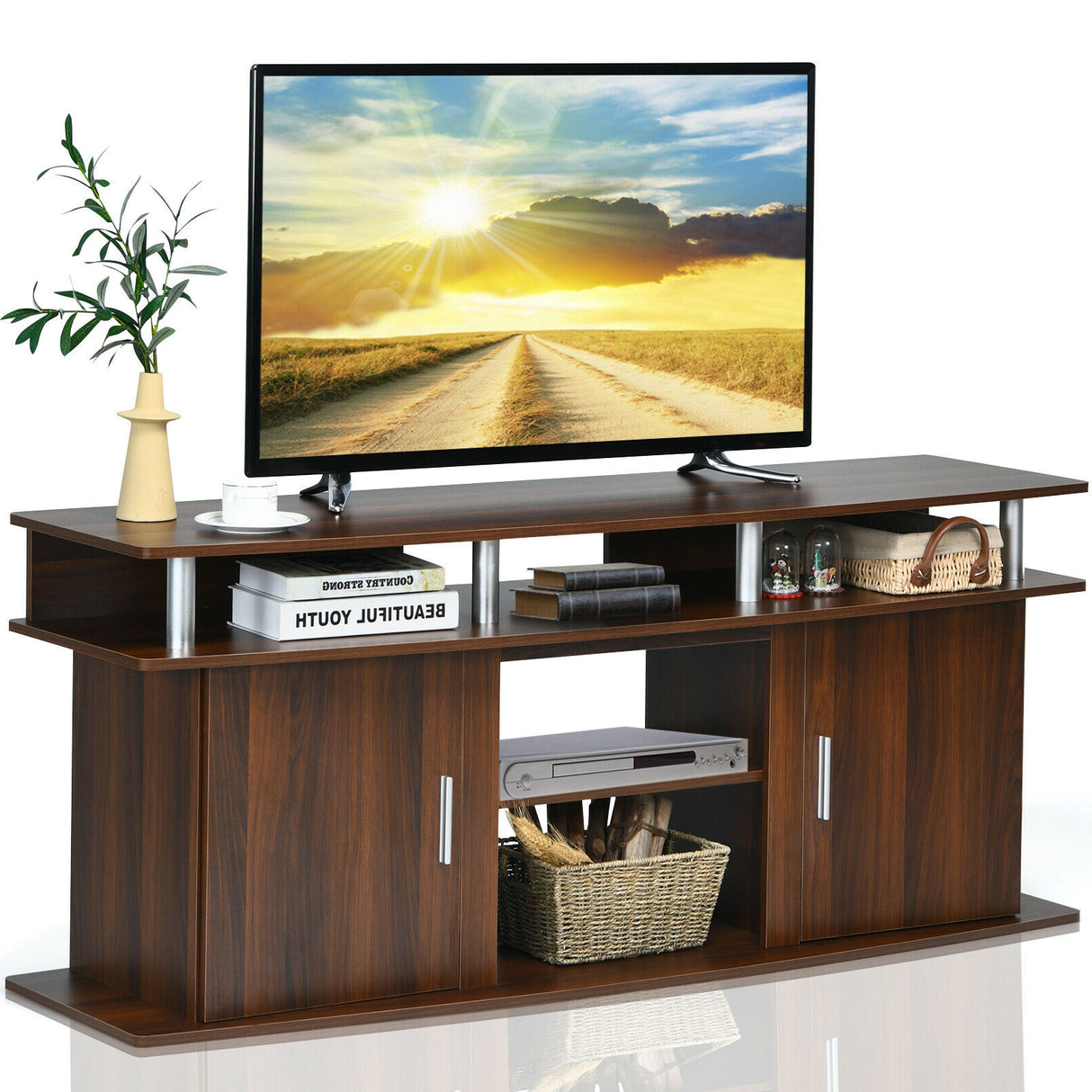 63 Inch TV Entertainment Console Center with 2 Cabinets