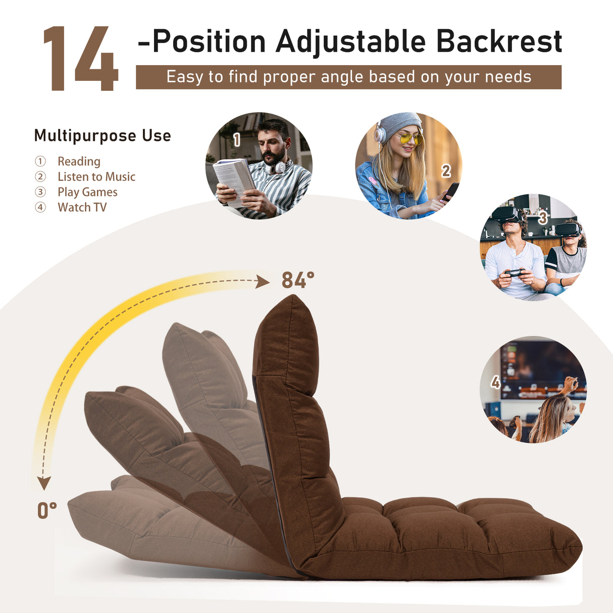 14-Position Adjustable Folding Lazy Gaming Sofa