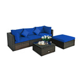5 Pieces Outdoor Patio Rattan Furniture Set With Cushions