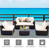 5 Pieces Cushioned Patio Rattan Furniture Set with Glass Table