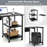 Rolling Folding Computer Desk with Storage Shelves