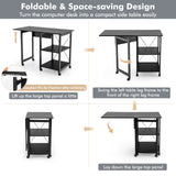 Rolling Folding Computer Desk with Storage Shelves