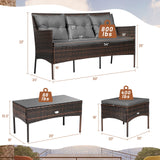 3 Pieces Patio Furniture Sectional Set with 5 Cozy Seat and Back Cushions
