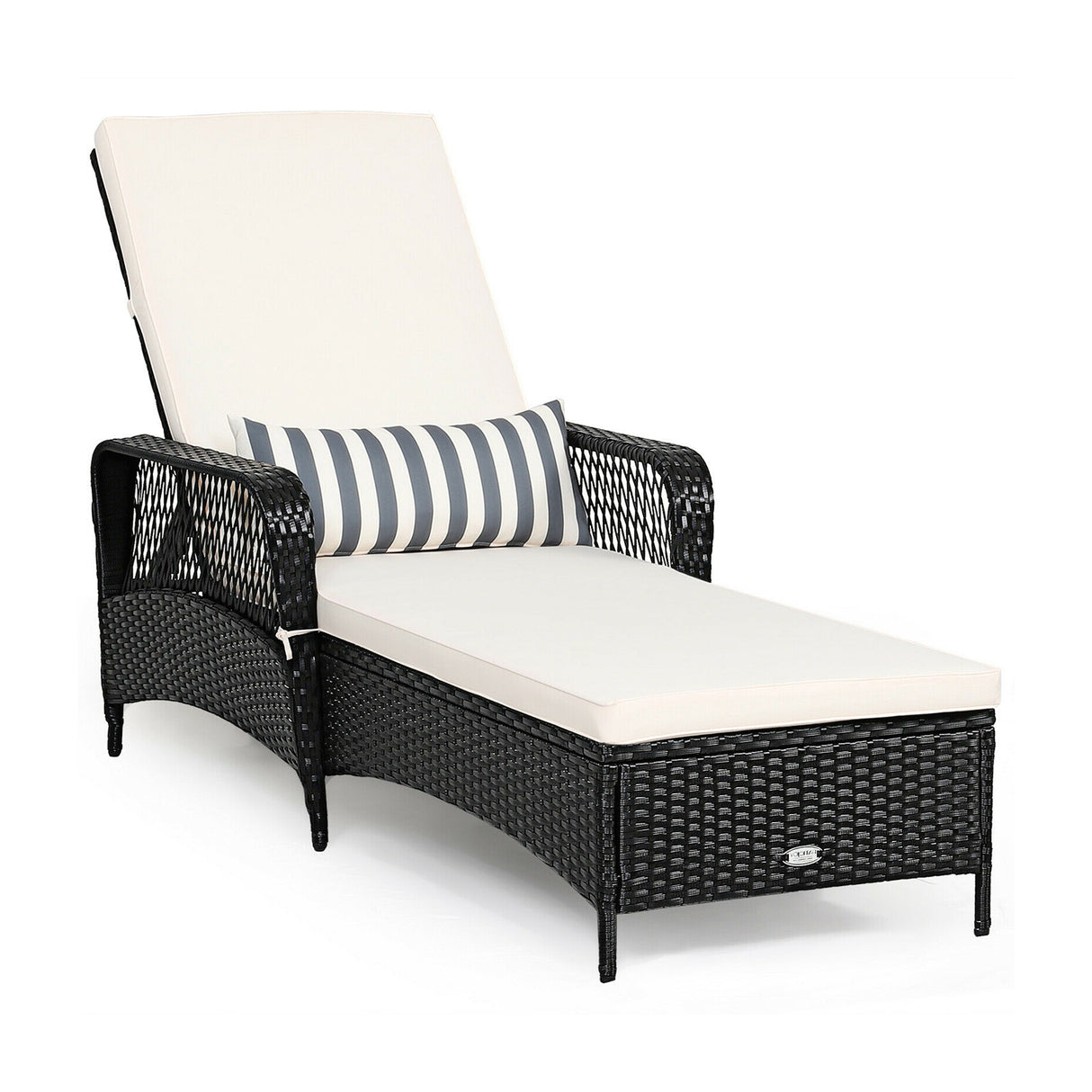 PE Rattan Chaise Lounge Chair Arm Chair Recliner Adjustable with Pillow