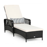 PE Rattan Chaise Lounge Chair Arm Chair Recliner Adjustable with Pillow