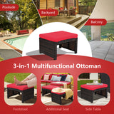 2 Pieces Patio Rattan Ottomans with Soft Cushion for Patio and Garden