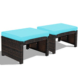 2 Pieces Patio Rattan Ottomans with Soft Cushion for Patio and Garden