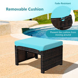 2 Pieces Patio Rattan Ottomans with Soft Cushion for Patio and Garden