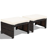 2 Pieces Patio Rattan Ottomans with Soft Cushion for Patio and Garden