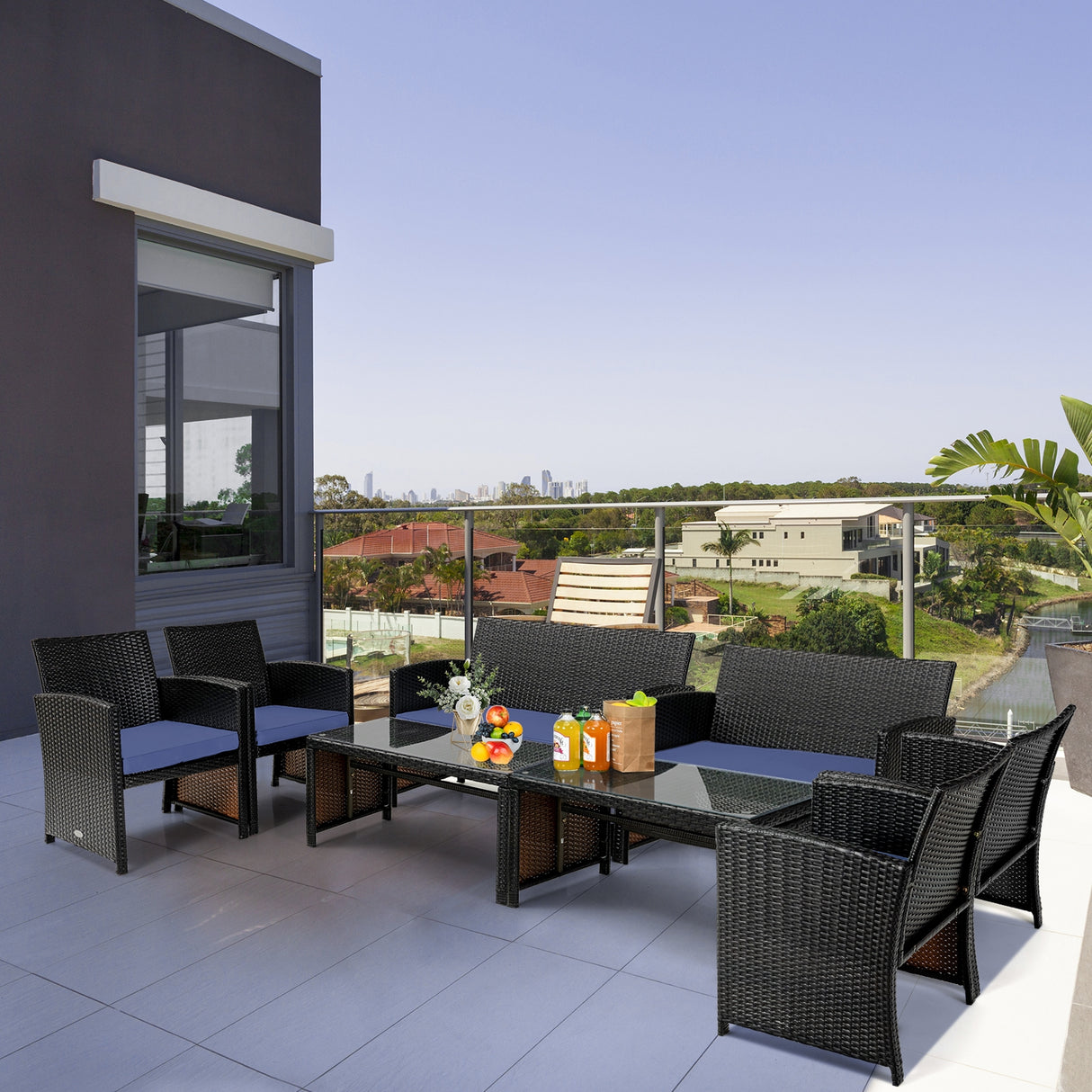 4 Pieces Patio Rattan Cushioned Furniture Set